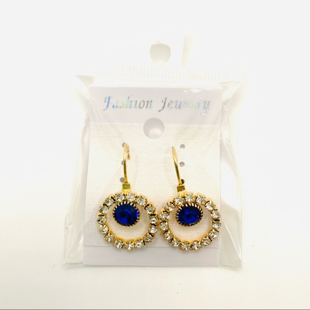 Earrings Crystal Blue Round. Pierced - Picture 3 of 6